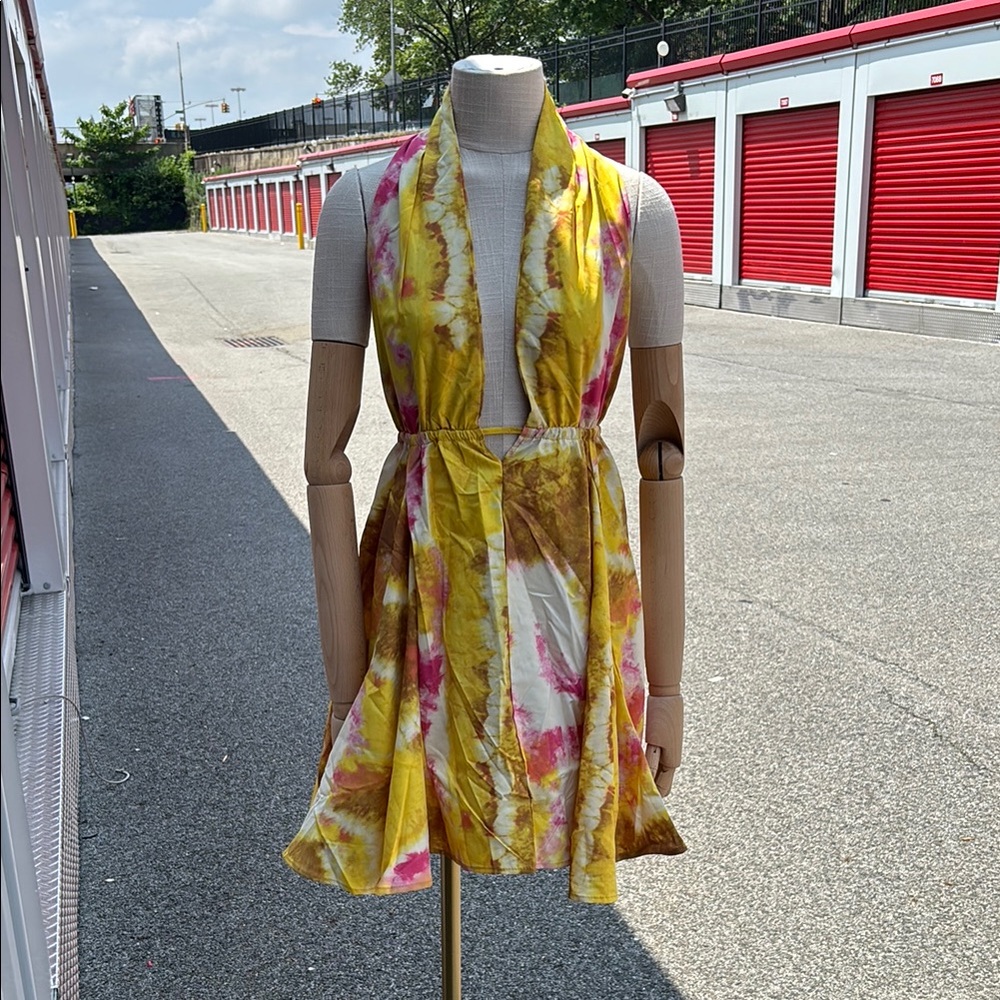 Vibrant Yellow and Pink Tie-Dye Dress